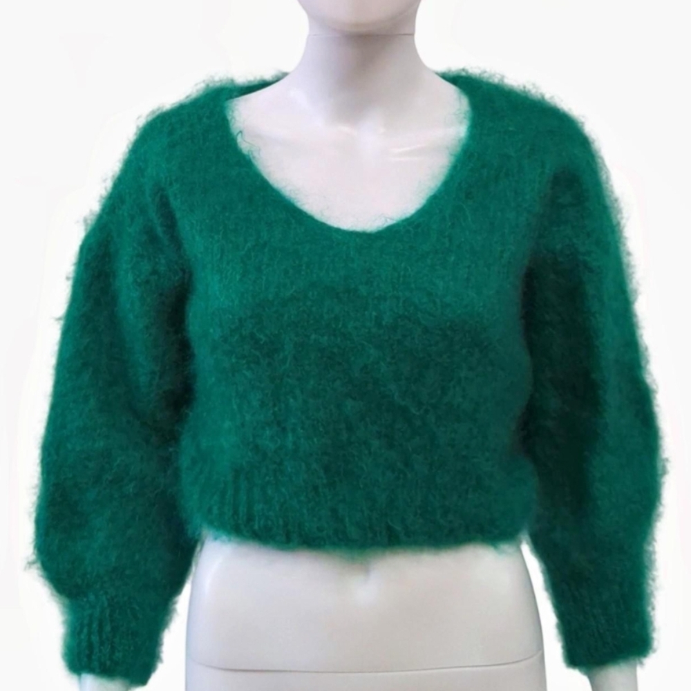 American Dreams Milana green‎ mohair cropped sweater Size tag S